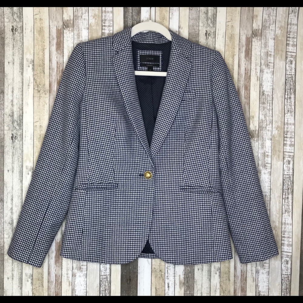 J. Crew Campbell Navy & Ivory Houndstooth Blazer